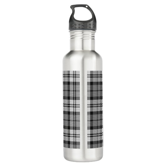 Grijze Blackwatch Tartan Plaid Design Waterfles (Achterkant)