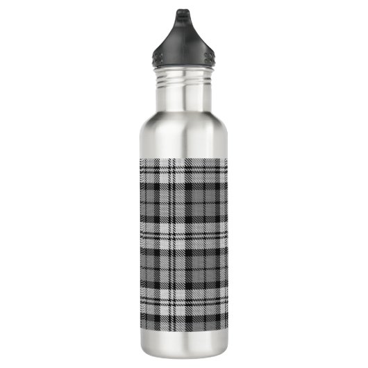 Grijze Blackwatch Tartan Plaid Design Waterfles (Rechts)