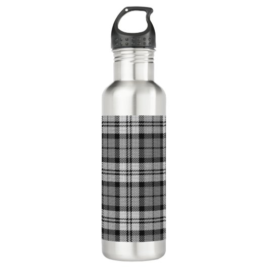 Grijze Blackwatch Tartan Plaid Design Waterfles (Voorkant)