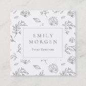 Grijze bladeren en bloemen omtrek illustratie vierkante visitekaartje (Voorkant)