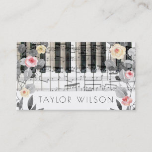 grijze bladeren en rozen pianist muziekleraar visitekaartje