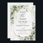 Grijze bladeren eucalyptus bladeren goud geometris save the date<br><div class="desc">De groene loof eucalyptus verlaat een gouden geometrische bewaardatum,  neem contact met me op voor overeenkomende artikelen of voor aanpassingen,  Blush Rozen ©</div>