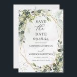 Grijze bladeren eucalyptus bladeren goud geometris save the date<br><div class="desc">De groene loof eucalyptus verlaat een gouden geometrische bewaardatum,  neem contact met me op voor overeenkomende artikelen of voor aanpassingen,  Blush Rozen ©</div>