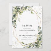 Grijze bladeren eucalyptus bladeren goud geometris save the date (Voorkant)