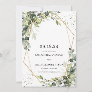 Grijze bladeren eucalyptus bladeren goud geometris save the date