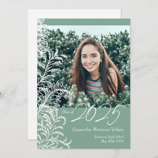 Grijze bladeren Foto-Afstuderen aankondiging (Voorkant / Achterkant)