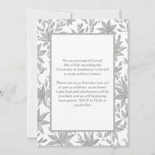 Grijze bladeren Foto-Afstuderen aankondiging (Achterkant)