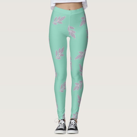 Grijze bladeren op groene leggings (Voorkant)