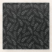 grijze bladeren patroon op zwart glazen onderzetter (Voorkant)