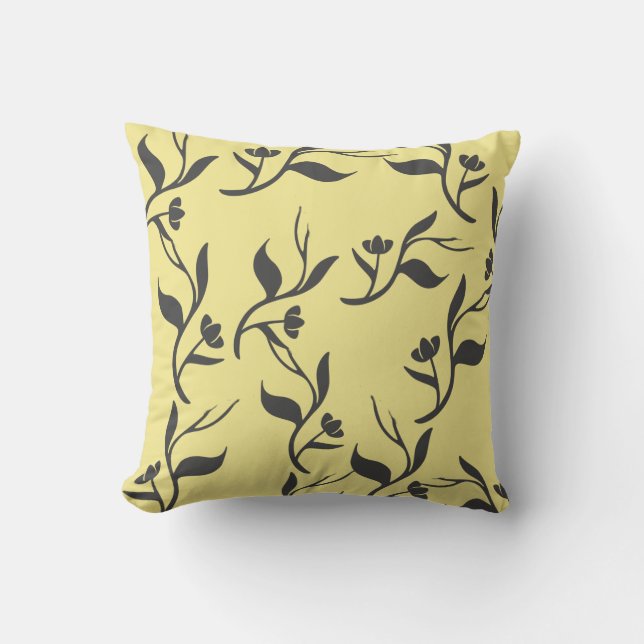 Grijze Bladeren Patroon Worp Kussen Cushion (Voorkant)