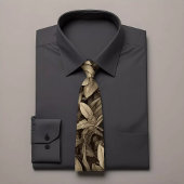 Grijze bladprint stropdas