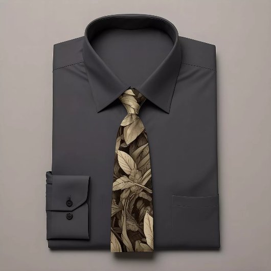 Grijze bladprint stropdas