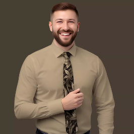 Grijze bladprint stropdas