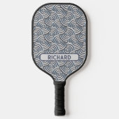 Grijze blauwe 3D-cirkels geometrisch, Naam monogra Pickleball Paddle (Voorkant)