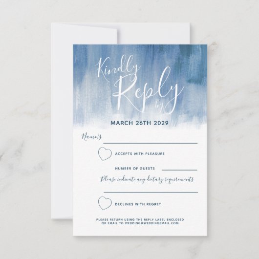 Grijze blauwe abstracte moderne kunst geschilderd RSVP kaartje (Voorkant)