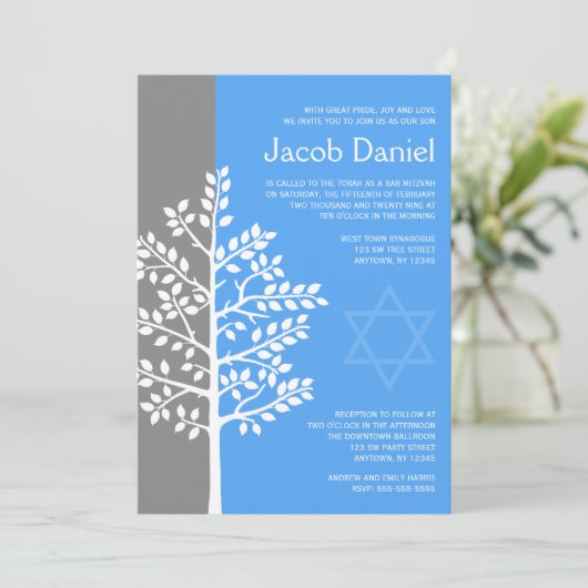 Grijze blauwe boom van de levensboog Mitzvah-uitvi Kaart (Staand voorkant)