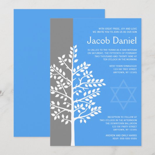 Grijze blauwe boom van de levensboog Mitzvah-uitvi Kaart (Voorkant / Achterkant)