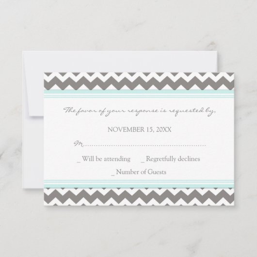 Grijze blauwe Chevron RSVP-bruiloft RSVP Kaartje (Voorkant)