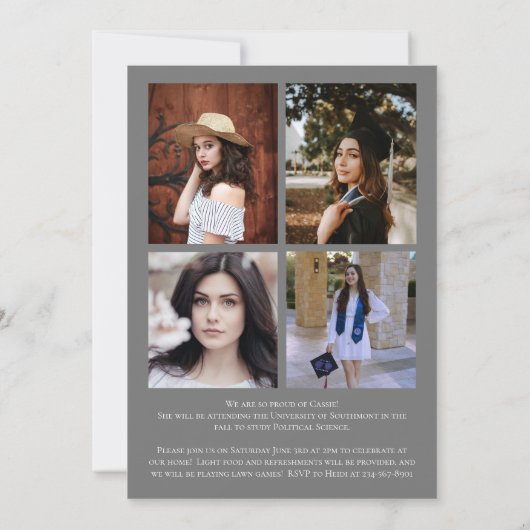 Grijze blauwe Confetti Afstuderen Aankondiging (Achterkant)