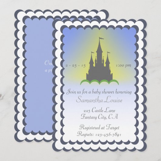 Grijze blauwe droomkasteel in het Baby shower wolk Kaart (Voorkant / Achterkant)