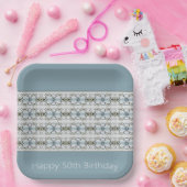 Grijze Blauwe Floral Papieren Bordje (Feest)