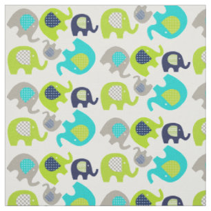 Grijze Blauwe Groene Olephants op White Fabric Stof