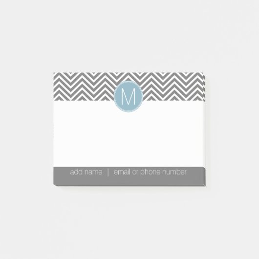 Grijze blauwe kazen met aangepast monogram post-it® notes (Voorkant)
