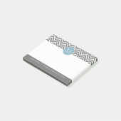Grijze blauwe kazen met aangepast monogram post-it® notes (Schuin)