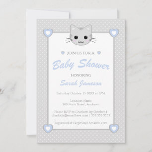 Grijze blauwe klauw Kawaii Kat Stip Baby shower Kaart