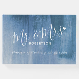 Grijze blauwe moderne kunst aangepast trouwgastenb gastenboek