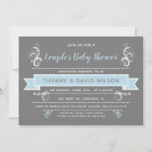 grijze blauwe paar Baby shower Kaart (Voorkant)