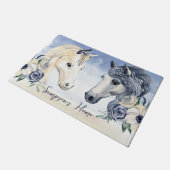 Grijze blauwe paard met bloemen gepersonaliseerde deurmat (Schuin)