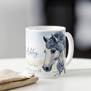 Grijze blauwe paard met bloemen gepersonaliseerde  koffiemok