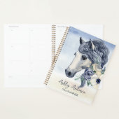 Grijze blauwe paard met bloemen gepersonaliseerde  planner (Display)