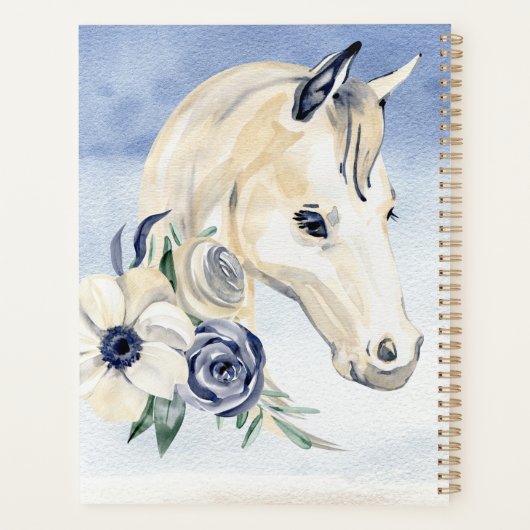 Grijze blauwe paard met bloemen gepersonaliseerde  planner (Achterkant)