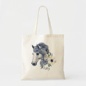 Grijze blauwe paard met bloemen gepersonaliseerde  tote bag (Voorkant)