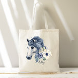 Grijze blauwe paard met bloemen gepersonaliseerde  tote bag<br><div class="desc">Grijze blauwe paard met bloemen gepersonaliseerde naam canvas tas.</div>