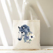 Grijze blauwe paard met bloemen gepersonaliseerde  tote bag