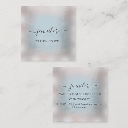 Grijze blauwe Roos Stripes Professional Makeup Vierkante Visitekaartje (Voorkant / Achterkant)