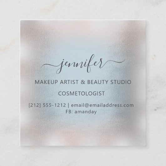 Grijze blauwe Roos Stripes Professional Makeup Vierkante Visitekaartje (Achterkant)