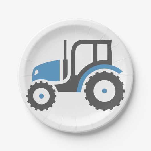 Grijze blauwe tractor papieren bordje (Voorkant)