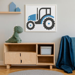 Grijze blauwe tractor poster