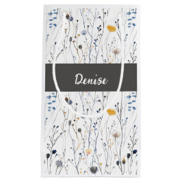 Grijze Blauwe Wilde Bloem Waterverf Monogram Klein Cadeauzakje