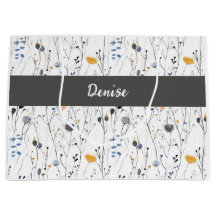 Grijze Blauwe Wilde Bloem Waterverf Monogram Naam