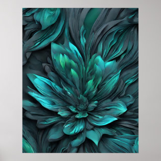 GRIJZE BLAUWGROEN BLOEMKUNST POSTER