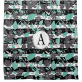 Grijze Blauwgroen flessenband Monogramed Patroon Douchegordijn (Voorkant)