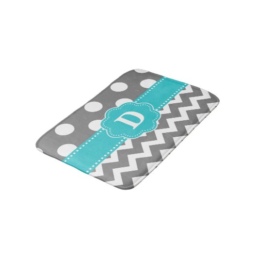 Grijze Blauwgroen Stippen Chevron Monogram Bathmat Badmat (Gekanteld)