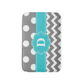 Grijze Blauwgroen Stippen Chevron Monogram Bathmat Badmat (Voorkant Verticaal)