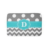Grijze Blauwgroen Stippen Chevron Monogram Bathmat Badmat (Voorkant)