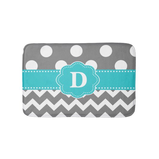 Grijze Blauwgroen Stippen Chevron Monogram Bathmat Badmat (Voorkant)